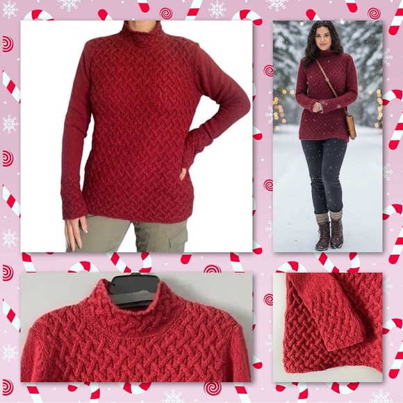 Ireland's Eye Sweaters - Ireland's Eye Wool Cashmere Cable Knit Sweater Red Size M/L